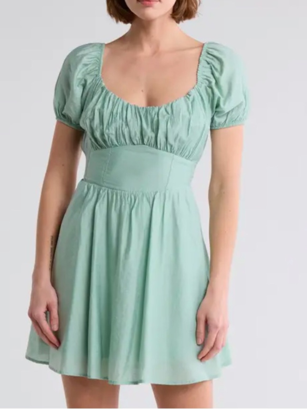 Blu Pepper puff sleeve back tie Mini Dress in cream color